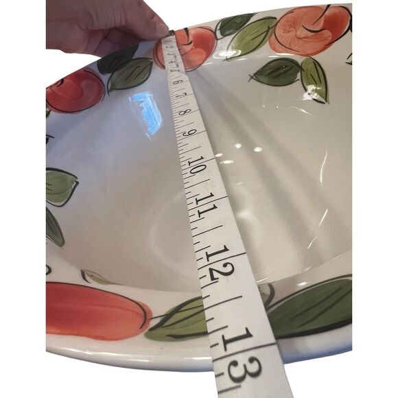 Vintage Italian Serving Bowl 13” Ceramic Peaches Leaves Cottagecore Decor - Picture 3 of 10